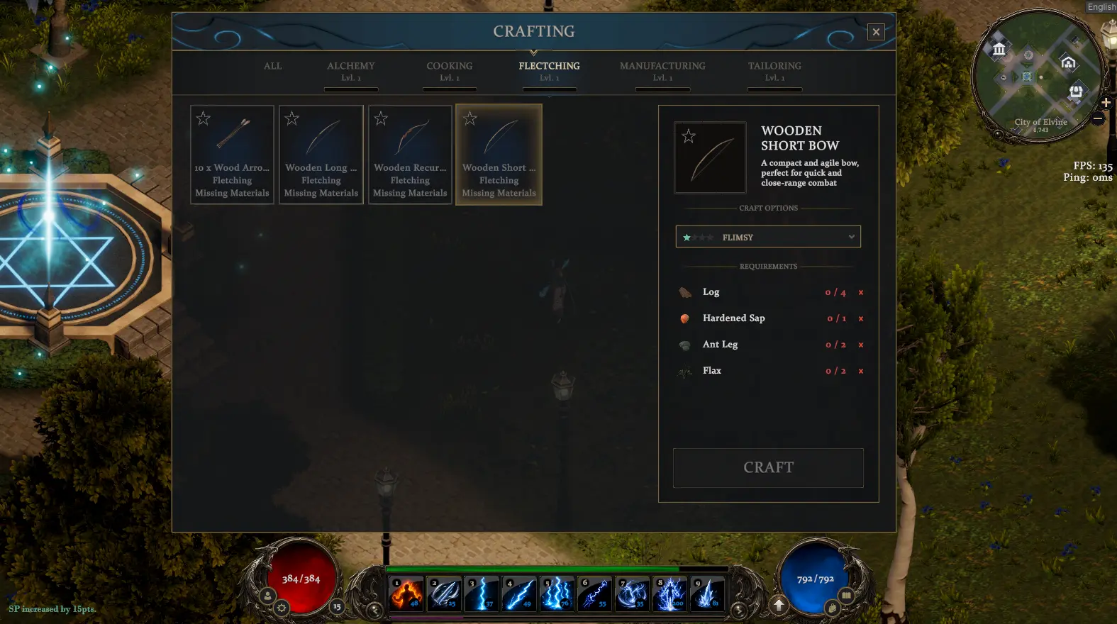 A bow recipe selected in Helrift's crafting interface