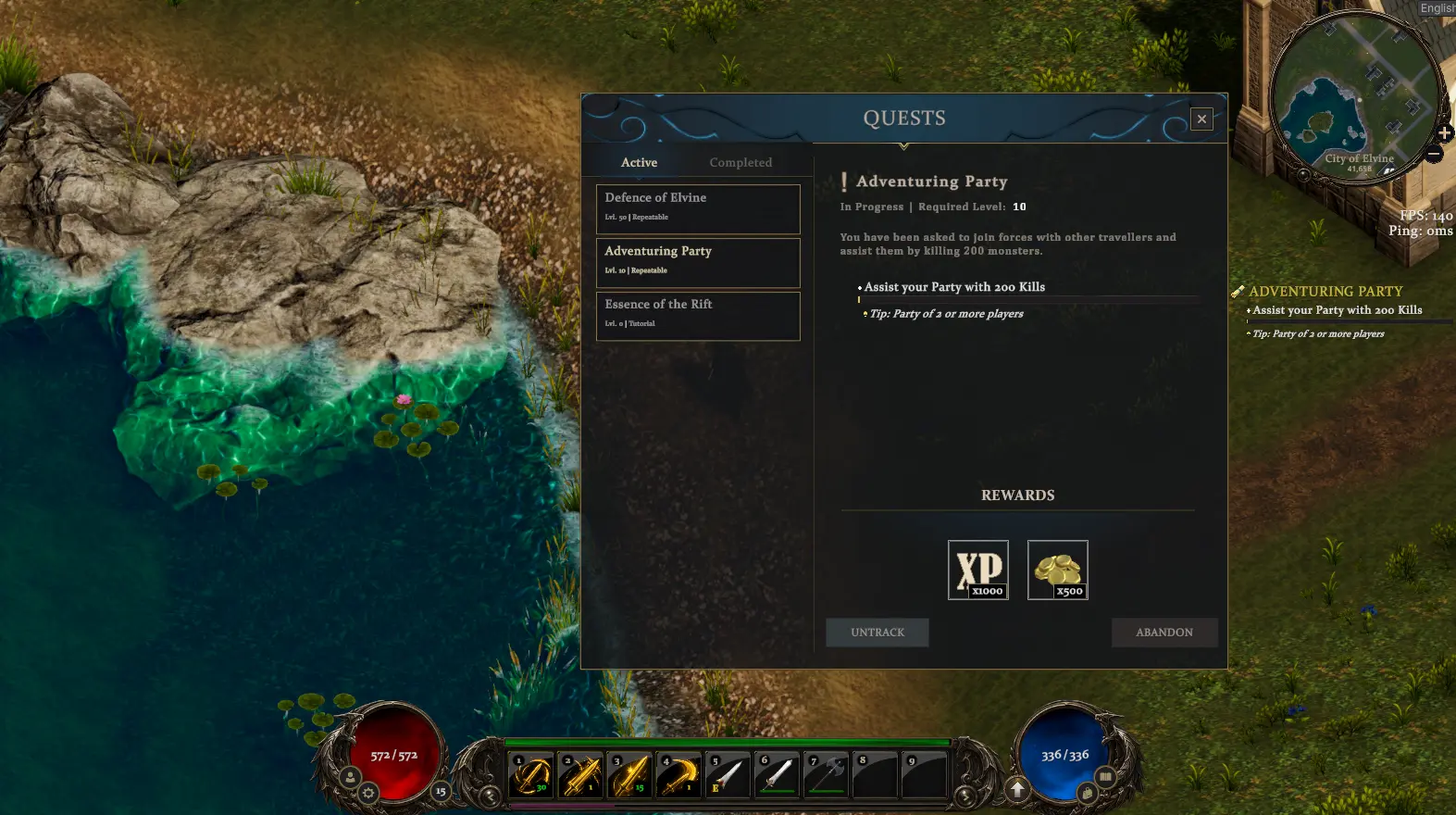 A quest journal open while exploring the coast of Wayfarer's Rest