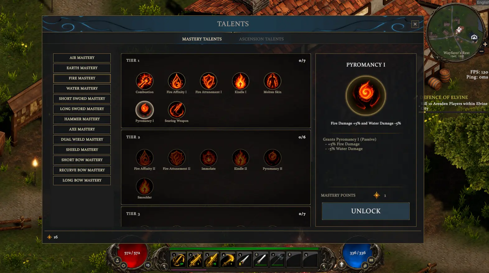 Pyromancy talents displayed in Helrift's mastery screen